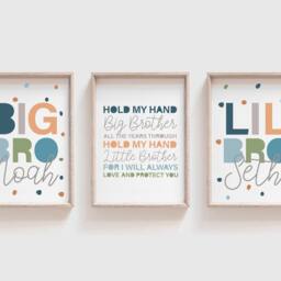 3 Brothers Bedroom Prints, Boys Decor, Sibling Nursery Brothers, Playroom Wall Art, Blue Green - thumbnail 2