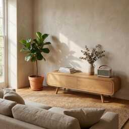 Small Tv Stand, Media Stand in Solid Oak With Push To Open Doors, Record Storage, Sideboard, Console Bookshelves, Cabinet - thumbnail 2