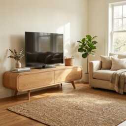 Small Tv Stand, Media Stand in Solid Oak With Push To Open Doors, Record Storage, Sideboard, Console Bookshelves, Cabinet - thumbnail 3