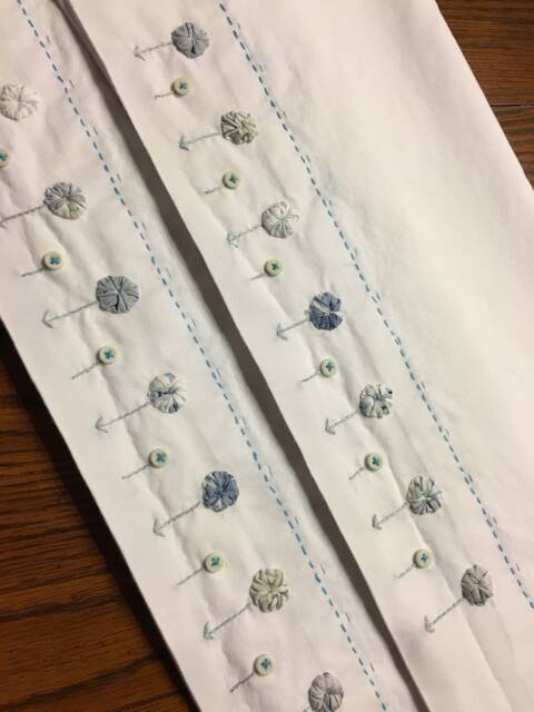 Hand Embroidered Pillow Cases Vintage Style Yoyo Flower Design - image 1