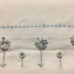 Hand Embroidered Pillow Cases Vintage Style Yoyo Flower Design - thumbnail 3