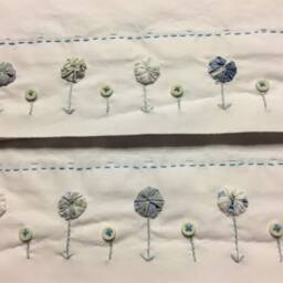 Hand Embroidered Pillow Cases Vintage Style Yoyo Flower Design - thumbnail 2