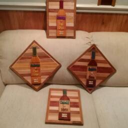 Wood Wall Art Sculpture Featuring A Hand Cut Wine Bottle Set in Oak & Pine Beveled Trim Strips Stained Variety Of Colors - thumbnail 4