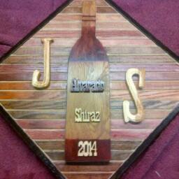Wood Wall Art Sculpture Featuring A Hand Cut Wine Bottle Set in Oak & Pine Beveled Trim Strips Stained Variety Of Colors - thumbnail 2
