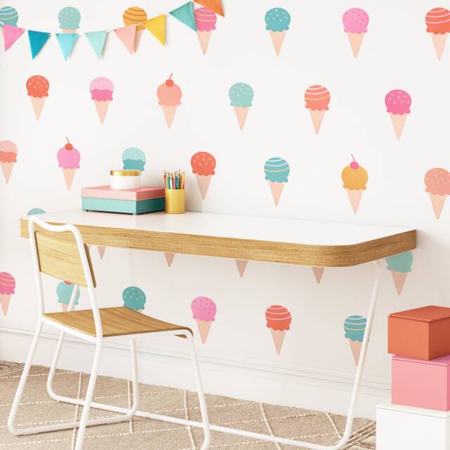 Ice Cream Wall Decals - Girl Nursery Decor, Reusable Stickers, Kids Room Art, Home Decor Gift - image 1