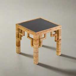 Greek Key Patterned Rattan Side Table With Black Laquered Top - thumbnail 2