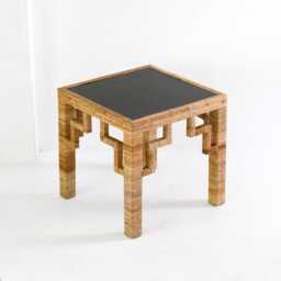 Greek Key Patterned Rattan Side Table With Black Laquered Top - thumbnail 3