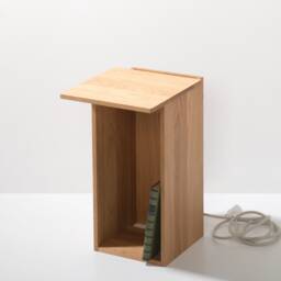 Side Table Shift in Oak With Cable Management & Bookcase Usable As Coffee Table Nightstand