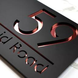 K Smart Sign - Bellissima H1 Laser Cut Matt Black & Rose Gold Mirror Floating House 300mm X 160mm - thumbnail 2