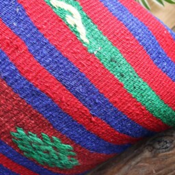 45cm Vintage Kilim Cushion Cover Handwoven - Strong Vibrant Colours Green Blue Red - thumbnail 3