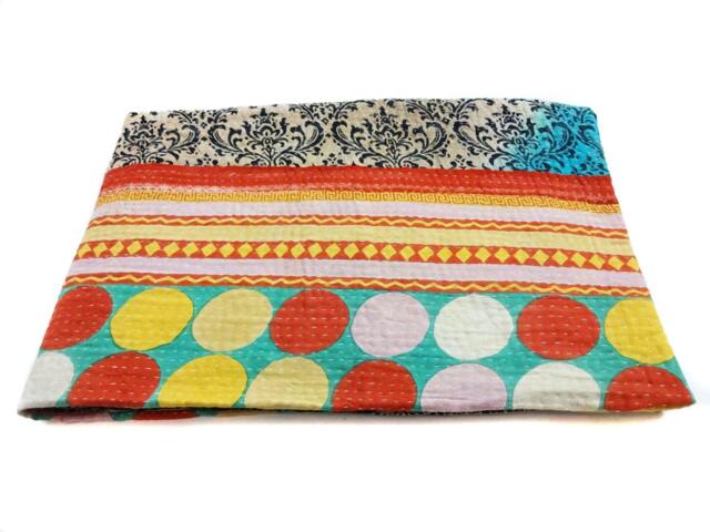 Twin Cotton Kantha Quilt Floral Indian Bedspread Blanket - image 1