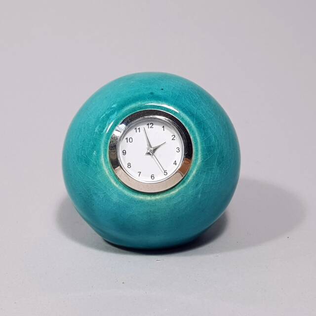 Turquoise Ceramic Desk Clock Retro Ball Clock, Handmade - image 1