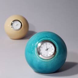 Turquoise Ceramic Desk Clock Retro Ball Clock, Handmade - thumbnail 2