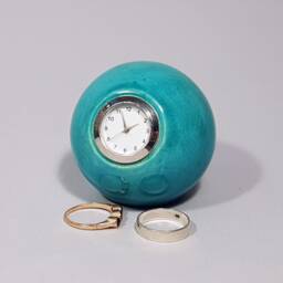 Turquoise Ceramic Desk Clock Retro Ball Clock, Handmade - thumbnail 3
