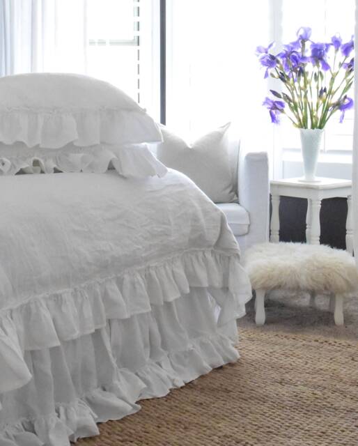 Soft Ruffled Linen Pillow Case in White Color. Standard, Queen, King, Custom Size Cover From Washed Linen - image 1