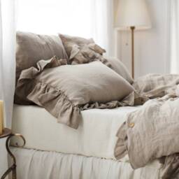 Soft Ruffled Linen Pillow Case in White Color. Standard, Queen, King, Custom Size Cover From Washed Linen - thumbnail 3
