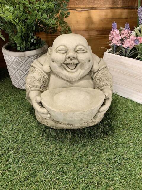 Stone Garden Zen Baby Monk Buddha Ornament Statue Holding A Money Ingot - image 1