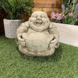 Stone Garden Zen Baby Monk Buddha Ornament Statue Holding A Money Ingot - thumbnail 3