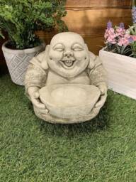 Stone Garden Zen Baby Monk Buddha Ornament Statue Holding A Money Ingot - thumbnail 1