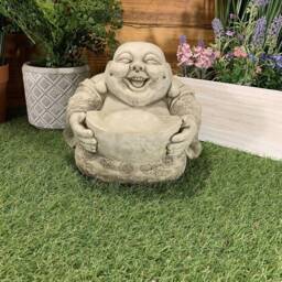 Stone Garden Zen Baby Monk Buddha Ornament Statue Holding A Money Ingot - thumbnail 2