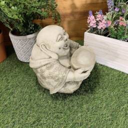 Stone Garden Zen Baby Monk Buddha Ornament Statue Holding A Money Ingot - thumbnail 4