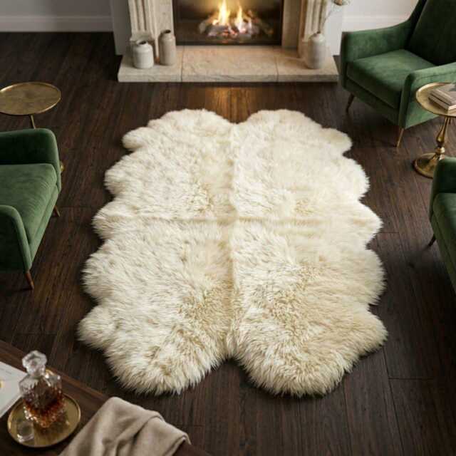 Genuine Sheepskin Rug - Oversized Ivory Fleece, Suede Back, Fluffy Living Room Accent - image 1