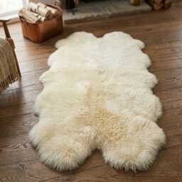 Genuine Sheepskin Rug - Oversized Ivory Fleece, Suede Back, Fluffy Living Room Accent - thumbnail 2