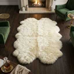 Genuine Sheepskin Rug - Oversized Ivory Fleece, Suede Back, Fluffy Living Room Accent - thumbnail 1