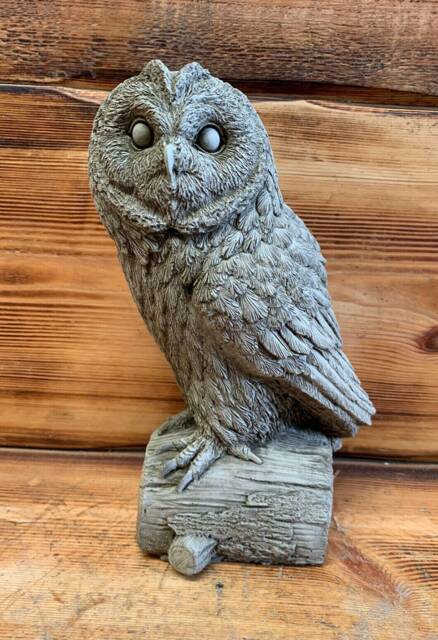 stone Garden Owl On A Log Gift Concrete Ornament - image 1