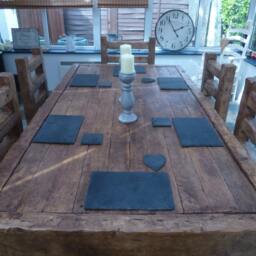 Chunky Rustic Dining Table Set Made From Old French Oak - thumbnail 2