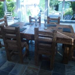 Chunky Rustic Dining Table Set Made From Old French Oak - thumbnail 3