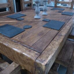 Chunky Rustic Dining Table Set Made From Old French Oak - thumbnail 4