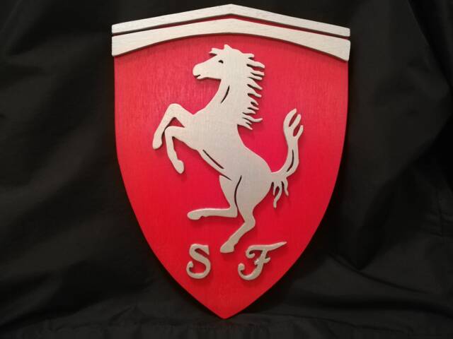 Handmade Wooden Ferrari Logo Wall Art Garage Decor - image 1