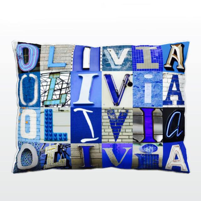 Personalized Pillow Featuring Olivia in Photos Of Blue Sign Letters Custom Couch Cushions Colorful Pillows Photo Pillow Sofa Pillows
