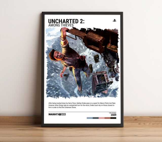Uncharted 2 Among Thieves - 2009 Poster - Video Game Wall Art Print Gaming Gift A5-A4-A3-A2-A1 Unframed Canvas For Frame - image 1