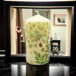 Hand-Decorated Wax Candle Dandelions & Ladybugs, Seasonal Decor - 16cm - thumbnail 4
