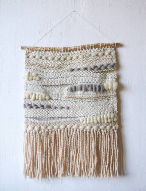 Neutral Woven Wall Hanging Boho Tapestry With Tassel Fringe - image 1