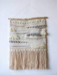 Neutral Woven Wall Hanging Boho Tapestry With Tassel Fringe - thumbnail 1