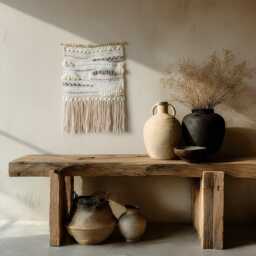 Neutral Woven Wall Hanging Boho Tapestry With Tassel Fringe - thumbnail 2