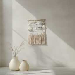 Neutral Woven Wall Hanging Boho Tapestry With Tassel Fringe - thumbnail 3