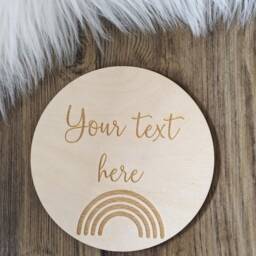 Personalised Wooden Disc Engraving With Rainbow Motif - Custom Made Gift Baby Flat Lay Prop Laser Engraved - thumbnail 1