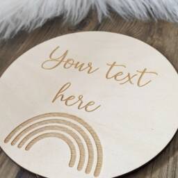 Personalised Wooden Disc Engraving With Rainbow Motif - Custom Made Gift Baby Flat Lay Prop Laser Engraved - thumbnail 3