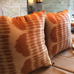 Velvet Ikat Pillow Cover Set Traditional Handwoven Uzbek Silk Cushions - 16x16 - thumbnail 2