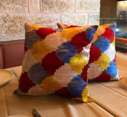 Velvet Ikat Pillow Cover Set Traditional Handwoven Uzbek Silk Cushions - 16x16
