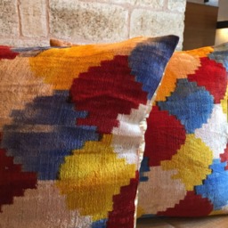 Velvet Ikat Pillow Cover Set Traditional Handwoven Uzbek Silk Cushions - 16x16 - thumbnail 4