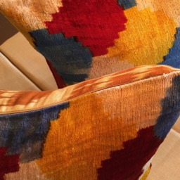 Velvet Ikat Pillow Cover Set Traditional Handwoven Uzbek Silk Cushions - 16x16 - thumbnail 3