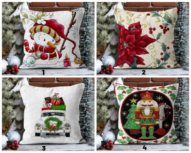 Snowman Christmas Pillow Cases/xmas Floral Red Fruit Flowers Cushion Cover/New Year Gift Wrap Cover/Christmas Flower Cover - image 1
