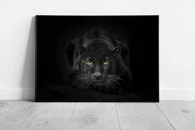 Sleek Black Panther Photography Wall Art Print - Framed Wild Cat Picture For Animal Lovers - image 1