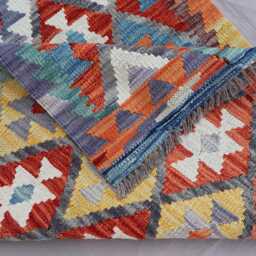 16 Ft Long Rug Runner, Afghan Flatweave Kilim Rug, Modern Handmade Wool Geometric Oriental Hallway Runner For Stair Treads - thumbnail 4