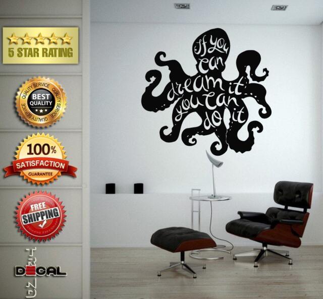If You Can Dream It Do Octopus Quotation Quote Wall Decal Vinyl Sticker Mural Room Decor L1760 - image 1